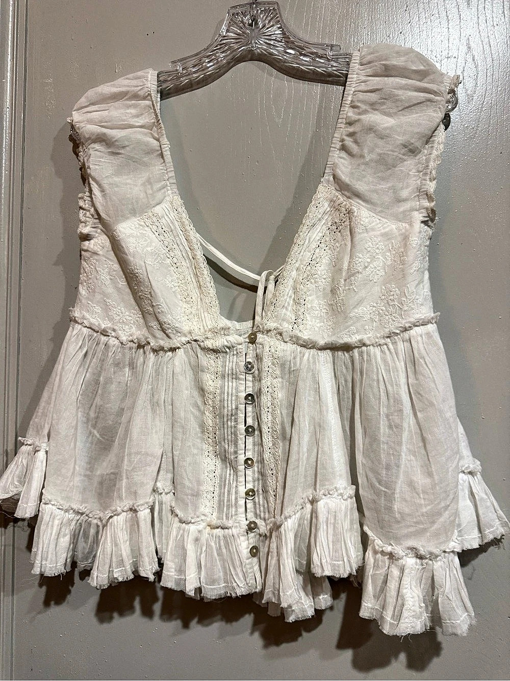 BDG Robyn Ruffle Cotton Lace Top White Size Large